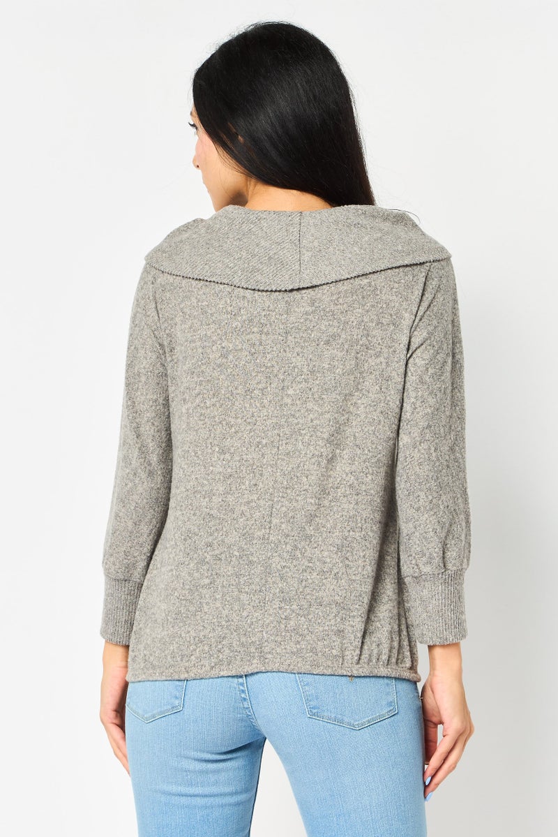 ADRIENNE VITTADINI Women Turtle Neck Heather Sweater, Drak Grey - Image 2
