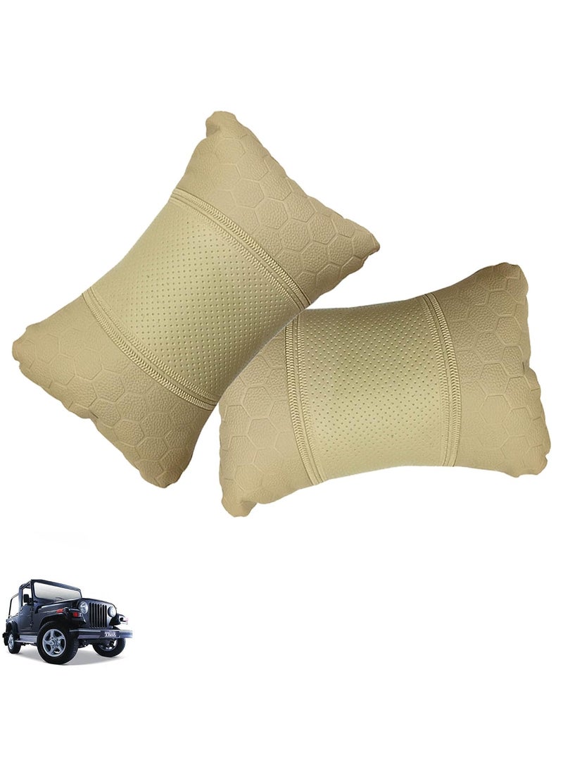 Adroitz Adroitz Car Pillow Faux Leather Material Football Design2 Pieces in Beige for Thar_PR328  - Image 1