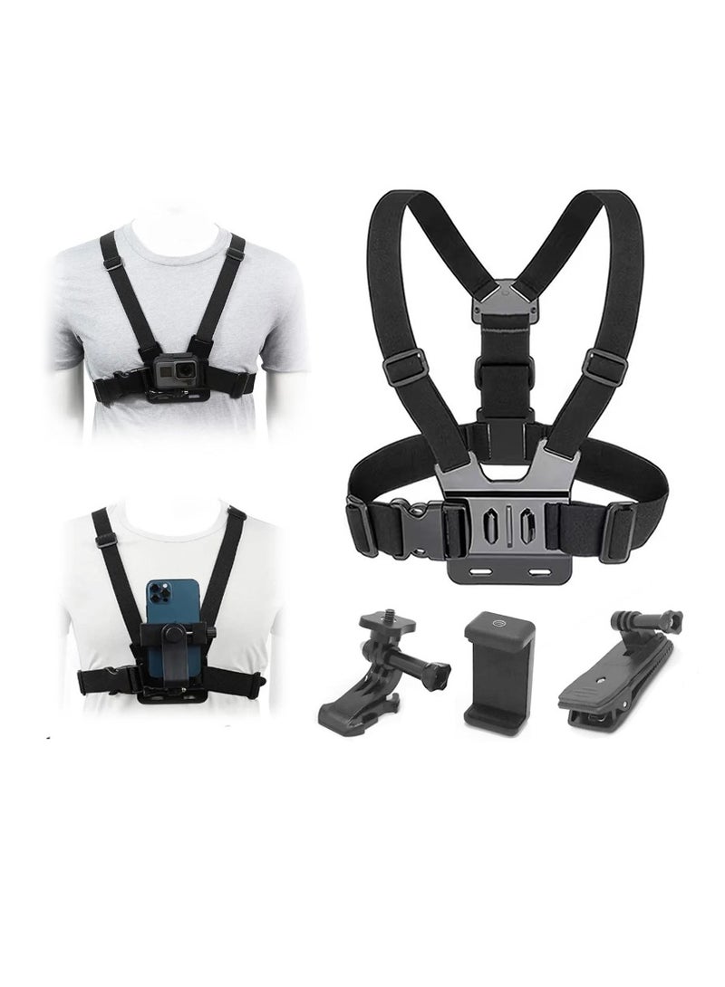 Camera Chest Mount Strap Harness Fit for AKASO DJI Osmo Adjustable Cell Phone with Sports Installation Bracket kit Mobile Bracket Backpack Clip Holder  - Image 1