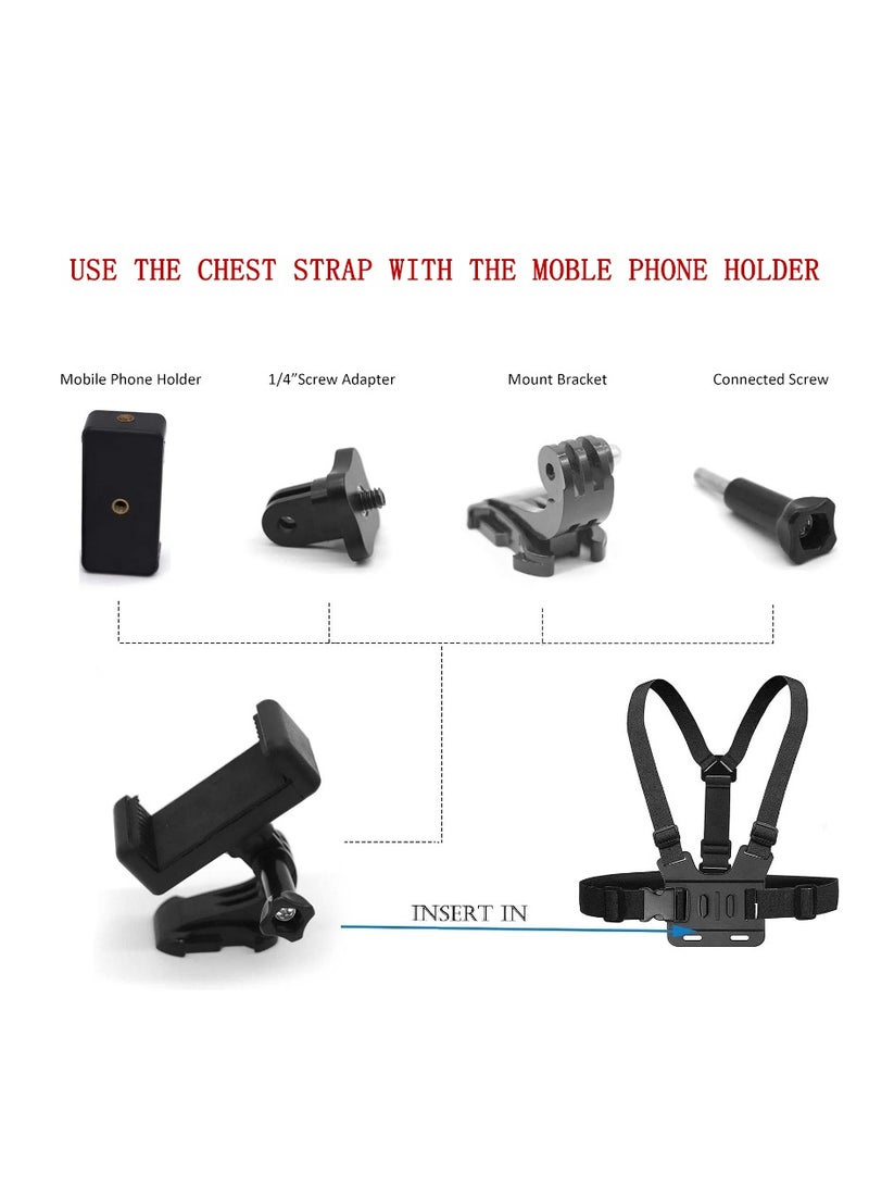 Camera Chest Mount Strap Harness Fit for AKASO DJI Osmo Adjustable Cell Phone with Sports Installation Bracket kit Mobile Bracket Backpack Clip Holder  - Image 3