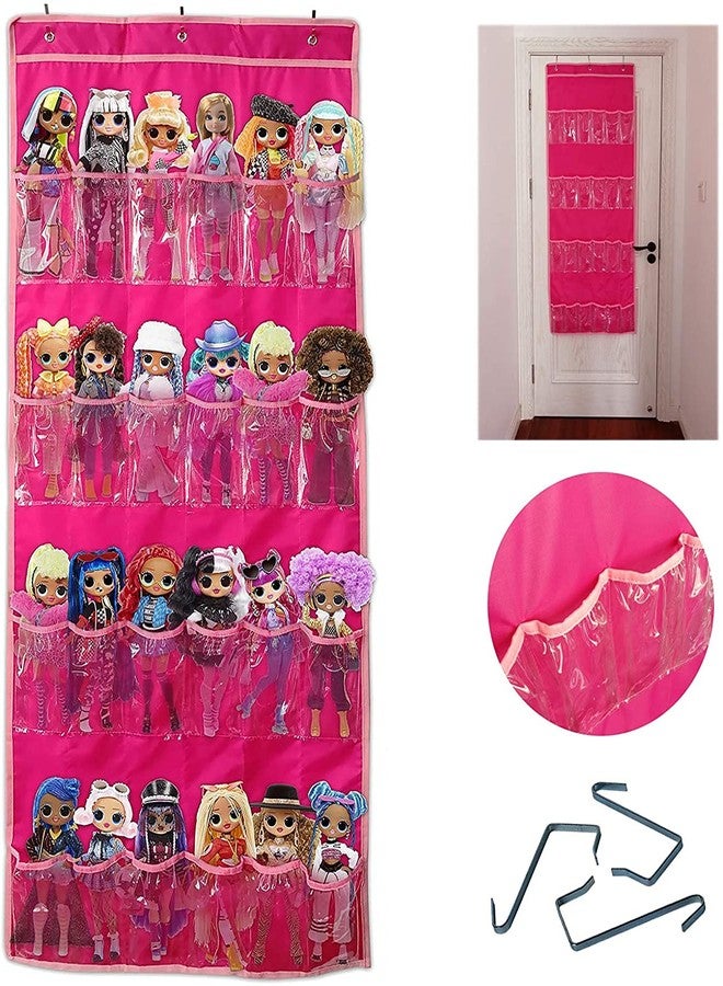 LINPOPUP Hanging Over Door Toy Storage Organizer (24 Pockets), Compatible with Lol Omg Dolls Barbie Dolls Surprise Doll (Toys Not Included), Deeppink (57.5''x22'') - Image 3