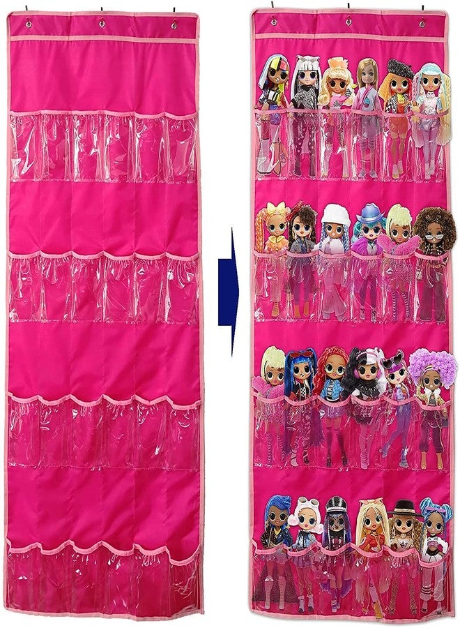 LINPOPUP Hanging Over Door Toy Storage Organizer (24 Pockets), Compatible with Lol Omg Dolls Barbie Dolls Surprise Doll (Toys Not Included), Deeppink (57.5''x22'') - Image 1