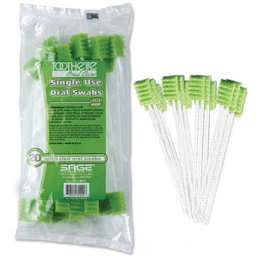 Sage Stryker  Sage Toothette Plus Single Use Oral Swabs  Without Sodium Bicarbonate  Unflavored  500 Swabs 25 bags of 20  Disposable dental swabs with long handle 