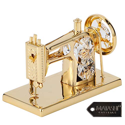 Matashi Valentine's Day Gift for Women, Mom - 24K Gold Plated Crystal Studded Sewing Machine Ornament - Elegant Tabletop Showpiece for Home Décor for Friends, Family, Daughter, Grandma - Image 1
