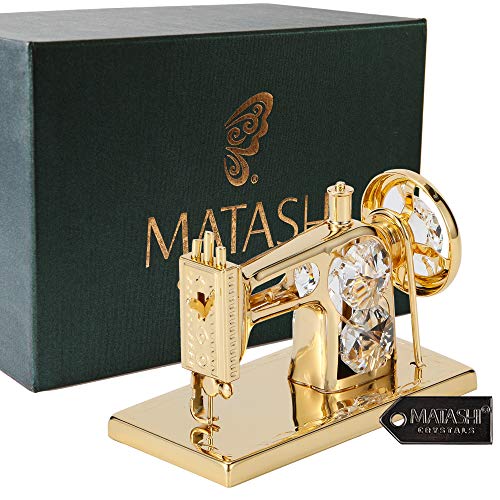 Matashi Valentine's Day Gift for Women, Mom - 24K Gold Plated Crystal Studded Sewing Machine Ornament - Elegant Tabletop Showpiece for Home Décor for Friends, Family, Daughter, Grandma - Image 2