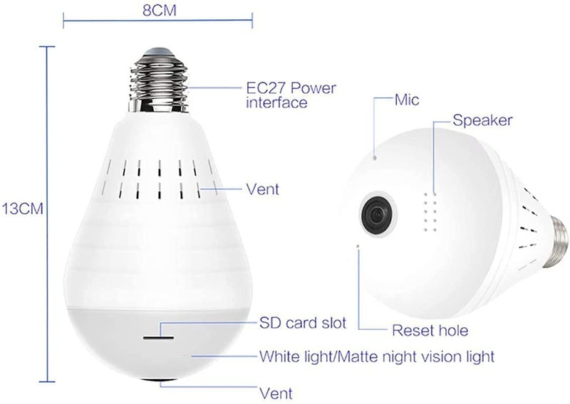 Paroxysm Paroxysm WiFi Full Ultra HD 1080P CCTV Smart Security IP Hidden Camera Led Bulb with Holder Light Vision Spy Indoor Wireless Camera Bulb Camera  - Image 2