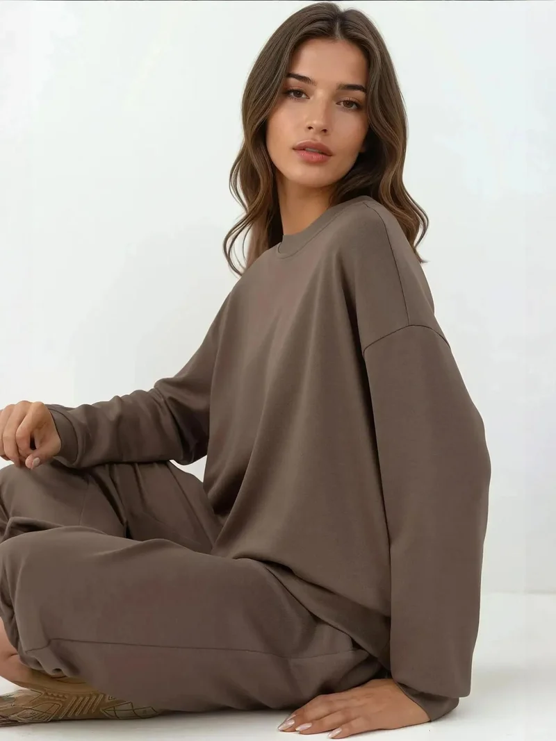 HICCUP Chestnut Brown Soft Modal Touch Wide Leg Sweatpants for Women | Best Price UAE