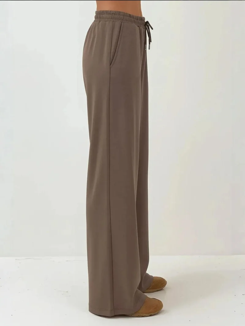 HICCUP Chestnut Brown Soft Modal Touch Wide Leg Sweatpants for Women | Best Price UAE