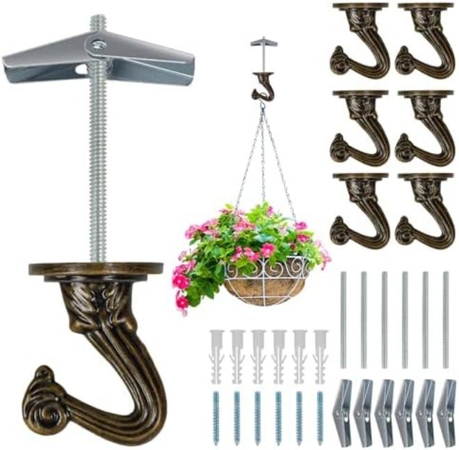 Aidoclip 6 pcs Ceiling Hooks for Hanging Plants,Hanging Hanging Lights Metal Small Hooks,Indoor Outdoor Wall Heavy Duty Plant Hanger Swag Hook