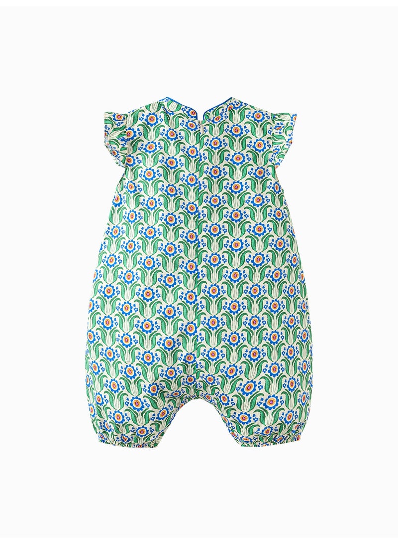 ميني بالا سراويل طفلة الأطفال بأكمام قصيرة للخروج، بتصميم زهري، قطعة ناعمة وقابلة للتنفس، كم صفتي، زر ضفدعي، مغلق بزيب وزر، تقليدية ولطيفة للأنشطة اليومية والخارجية - Image 5