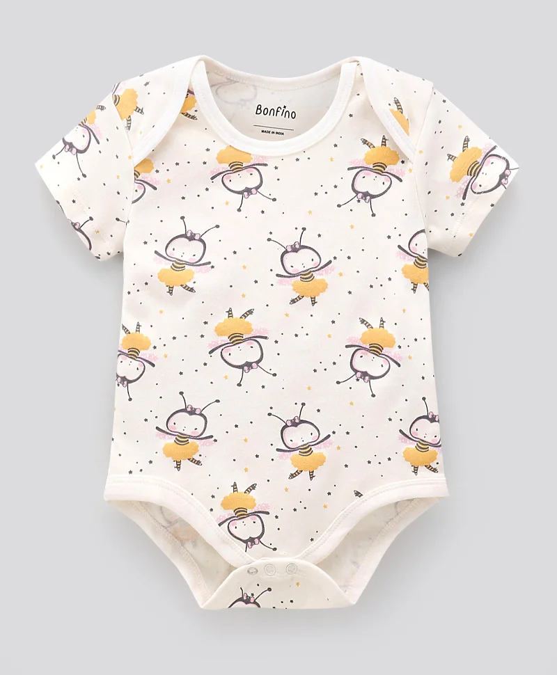 Bonfino Bonfino Half Sleeves Printed Onesies Pack of 3 - Pink Ivory Orange