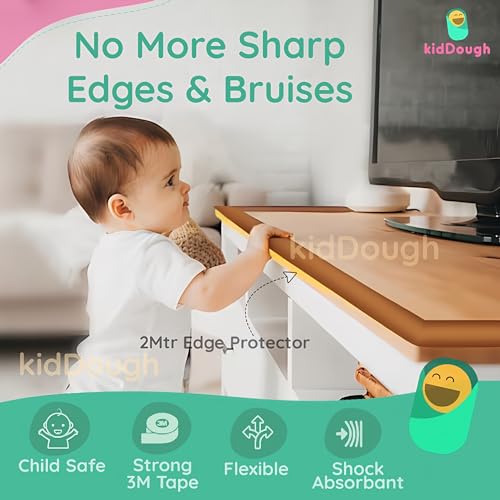 KidDough Baby Proofing Corner Safety Strip and Corner Guard | Thick Rubber Edge Corner Protector Guard | Sharp Corner Guard | Corner Protector for Kids (2 Meters Extra Thick, Light Brown) - Image 4