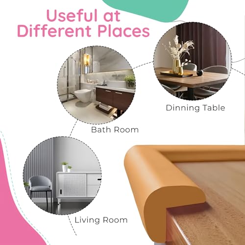 KidDough Baby Proofing Corner Safety Strip and Corner Guard | Thick Rubber Edge Corner Protector Guard | Sharp Corner Guard | Corner Protector for Kids (2 Meters Extra Thick, Light Brown) - Image 3