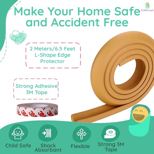 KidDough Baby Proofing Corner Safety Strip and Corner Guard | Thick Rubber Edge Corner Protector Guard | Sharp Corner Guard | Corner Protector for Kids (2 Meters Extra Thick, Light Brown) - Image 5