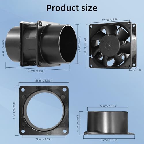 AMCHIXIN 3.15” 12V DC Small Exhaust Duct Fan with Speed Control and 2-Pack 3" Square to Round Duct Flanges for Solder Fume Extractor, Laser Engraver, 3D Printer, Soldering Smoke and DIY Cooling - Image 2