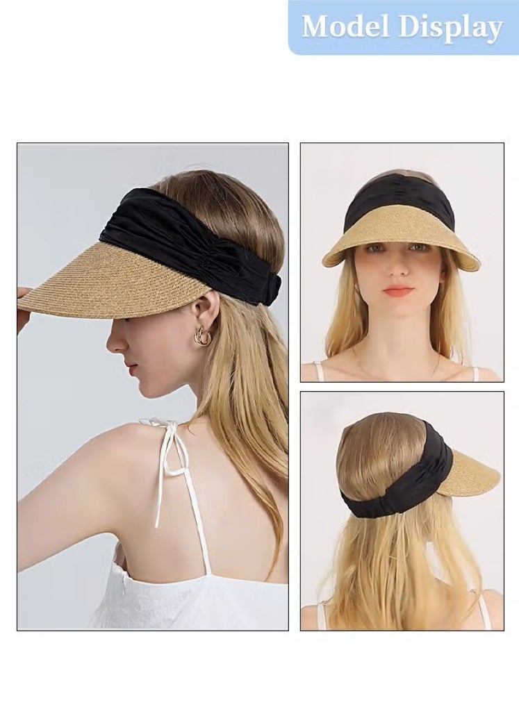 Generic Empty Top Beach Straw Hat for Women, Wide Brim UV Protection Sun Hat, Simple Casual Straw Visor Sun Hats Summer Beach Outdoor Hat Garden Fishing Hiking, Fashion Accessories - Image 4