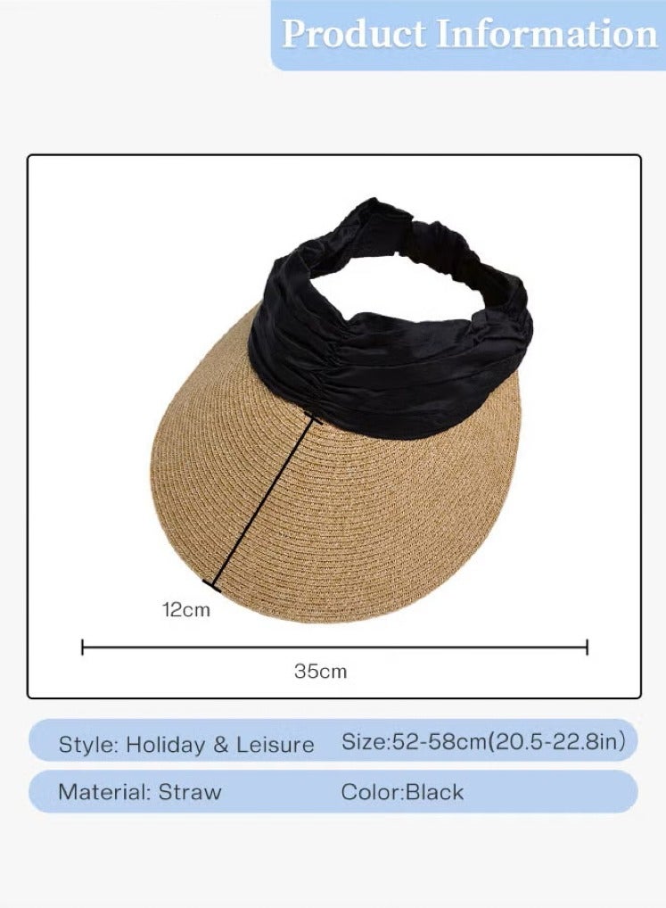 Generic Empty Top Beach Straw Hat for Women, Wide Brim UV Protection Sun Hat, Simple Casual Straw Visor Sun Hats Summer Beach Outdoor Hat Garden Fishing Hiking, Fashion Accessories - Image 2