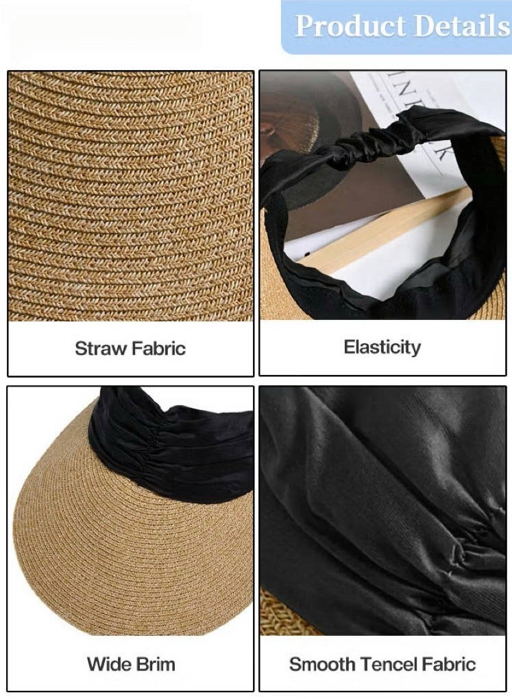 Generic Empty Top Beach Straw Hat for Women, Wide Brim UV Protection Sun Hat, Simple Casual Straw Visor Sun Hats Summer Beach Outdoor Hat Garden Fishing Hiking, Fashion Accessories - Image 3