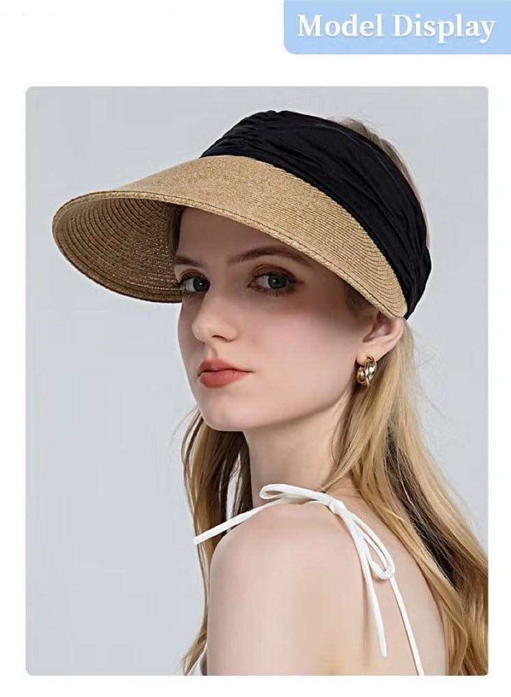 Generic Empty Top Beach Straw Hat for Women, Wide Brim UV Protection Sun Hat, Simple Casual Straw Visor Sun Hats Summer Beach Outdoor Hat Garden Fishing Hiking, Fashion Accessories - Image 1