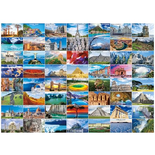 BenBen Puzzles for Adults 1000 Pieces 56 Famous World Scenic Landmarks Travel Poster Landscape Challenging Puzzle Jigsaw Puzzles with Letters or Patterns on Back - Image 1