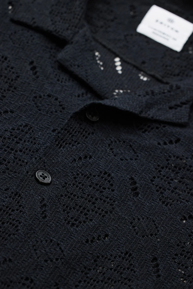 SNITCH Black Textured Half Sleeve Boxy Shirt