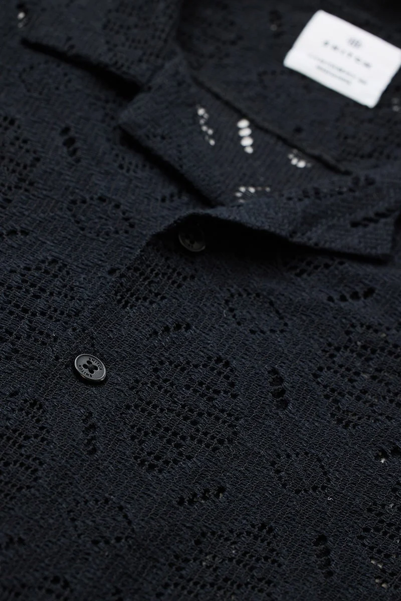 سنيتش Black Textured Half Sleeve Boxy Shirt