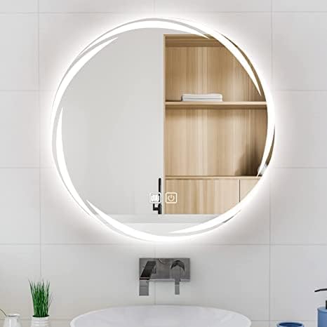 Quality Glass Bathroom LED Wall Mount Mirror With Touch Sensor, 3 Light Effects, Glass, Round Led-28 (18 X 18 Inch),White - Image 2