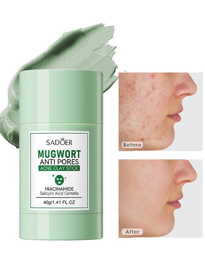 SADOER - Mugwort Anti Pores Acne Clay Stick Face Mask, Cleansing Mask Mud Mask For Men And Women, Moisturizing Oil Control Shrink Remove Blackheads, Shrink Pores, Improve Skin Tone 1PCS - Image 1