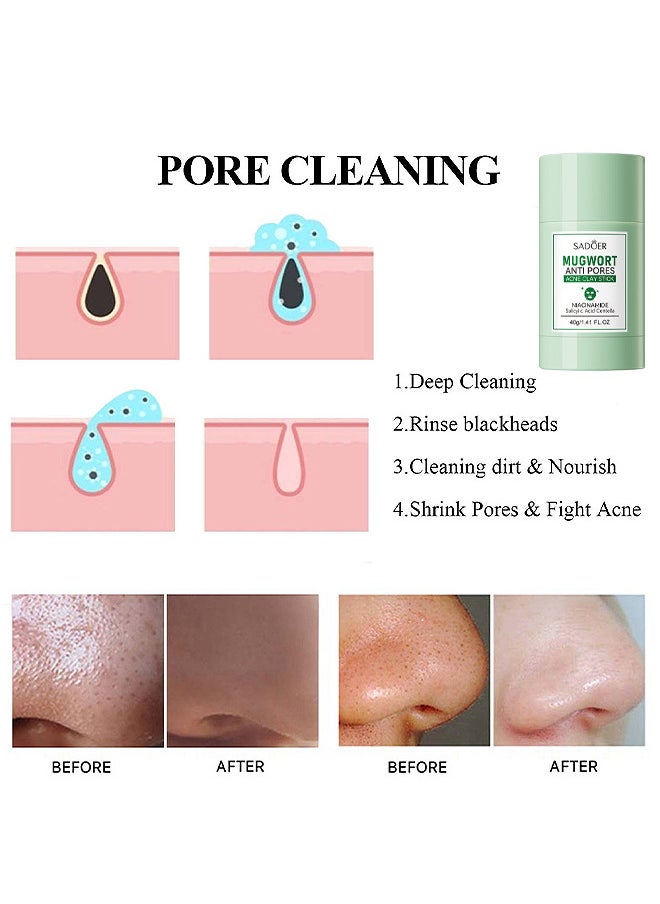 SADOER - Mugwort Anti Pores Acne Clay Stick Face Mask, Cleansing Mask Mud Mask For Men And Women, Moisturizing Oil Control Shrink Remove Blackheads, Shrink Pores, Improve Skin Tone 1PCS - Image 1