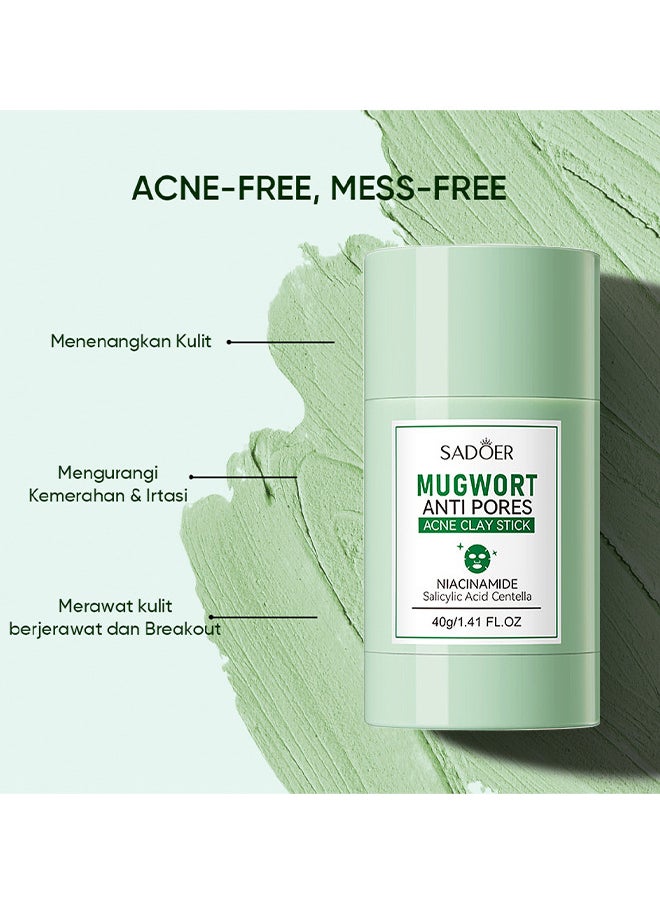 SADOER - Mugwort Anti Pores Acne Clay Stick Face Mask, Cleansing Mask Mud Mask For Men And Women, Moisturizing Oil Control Shrink Remove Blackheads, Shrink Pores, Improve Skin Tone 1PCS - Image 1