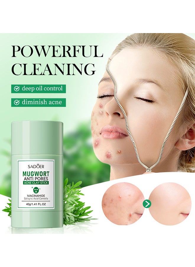 SADOER - Mugwort Anti Pores Acne Clay Stick Face Mask, Cleansing Mask Mud Mask For Men And Women, Moisturizing Oil Control Shrink Remove Blackheads, Shrink Pores, Improve Skin Tone 1PCS - Image 1