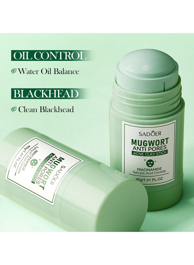 SADOER - Mugwort Anti Pores Acne Clay Stick Face Mask, Cleansing Mask Mud Mask For Men And Women, Moisturizing Oil Control Shrink Remove Blackheads, Shrink Pores, Improve Skin Tone 1PCS - Image 1