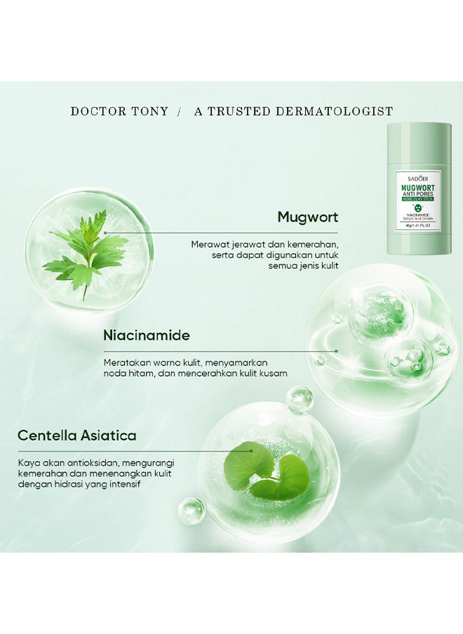 SADOER - Mugwort Anti Pores Acne Clay Stick Face Mask, Cleansing Mask Mud Mask For Men And Women, Moisturizing Oil Control Shrink Remove Blackheads, Shrink Pores, Improve Skin Tone 1PCS - Image 1