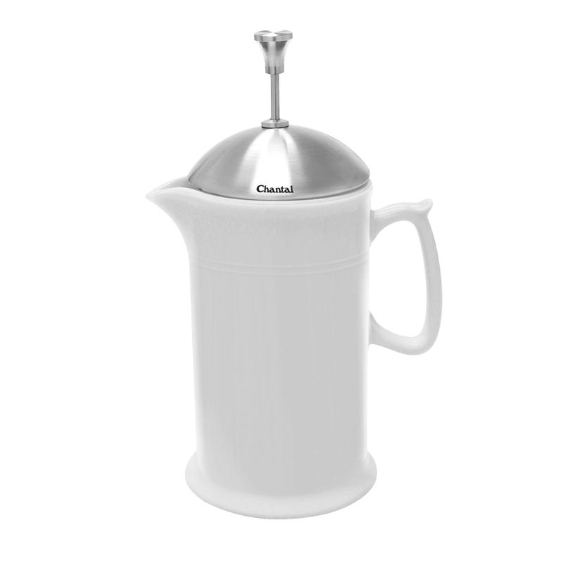 Chantal Stoneware French Press with Stainless Steel Plunger and Lid 28 ounce capacity White