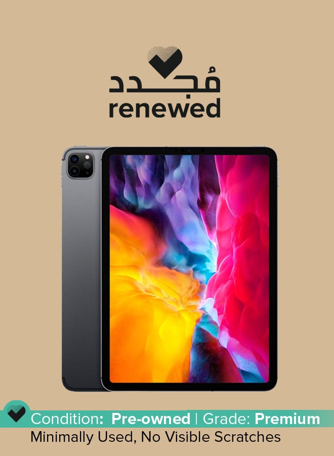 ابل  مُجدد - جهاز آي باد برو 2020 (الجيل الثاني) بشاشة مقاس 11 بوصة وذاكرة داخلية سعة 128 جيجابايت يدعم تقنية الواي فاي ومع تطبيق فيس تايم - النسخة العالمية - لون رمادي فلكي - Image 1