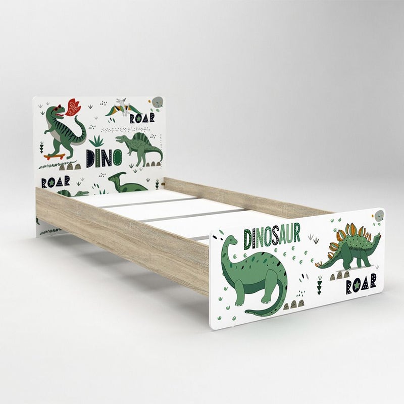 DANUBE HOME Kinder Dino 90x200 Kids Bed | Modern Design Wooden Kids Bed Frame Furniture | Comfortable Bed (Mattress Not Included) - White & Sonoma Oak - Image 3