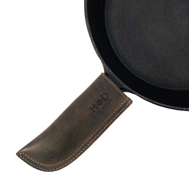 Hide & Drink Hide  Drink Full Grain Leather Hot Handle Cast Iron Protector Panhandle Potholder Double Layered Double Stitched Slides OnOff Easily onto Metal Skillet Grips Handmade Espresso 