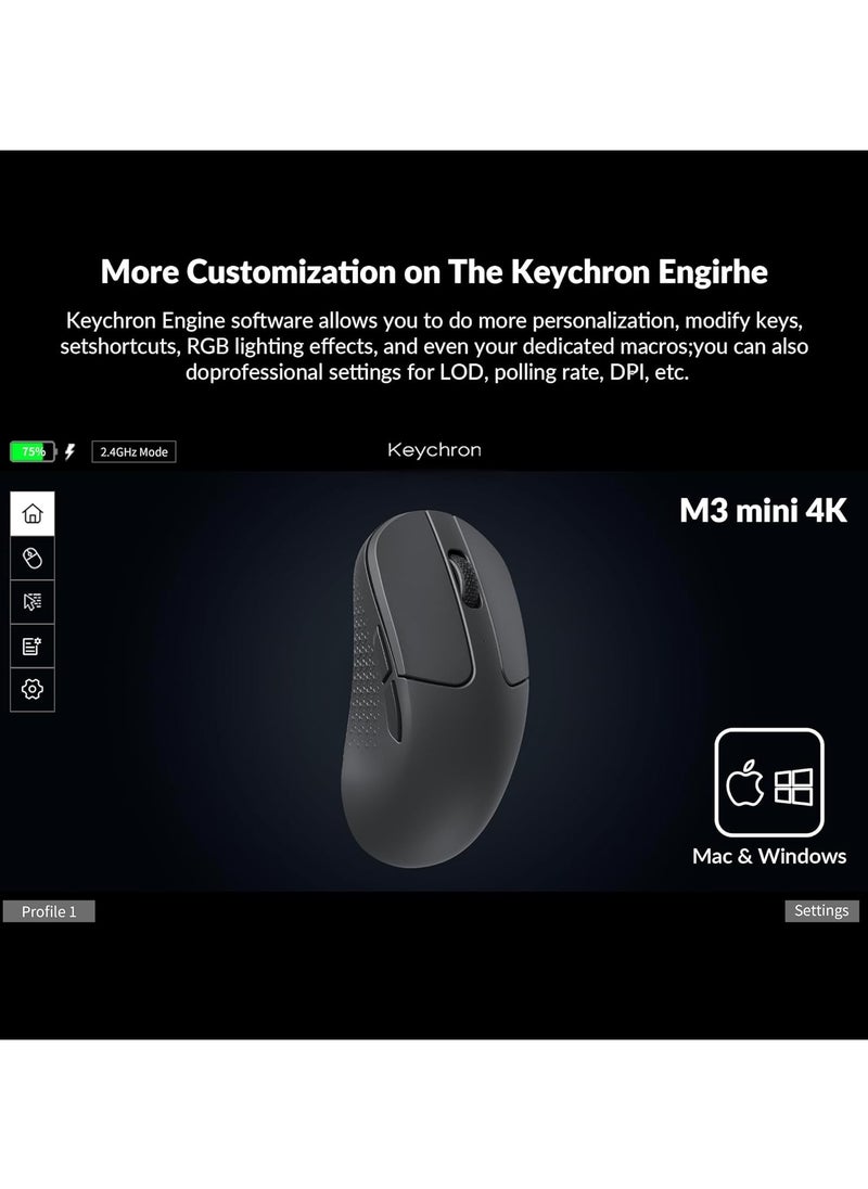 Keychron - M3 Mini 4K Wireless Bluetooth 5.1/2.4 GHz/Wired Optical Mouse, Ultra-Lightweight 55g Programmable PixArt 3395 Sensor with up to 26,000 DPI/ 650 IPS 4000Hz for Windows Mac Linux - Image 1