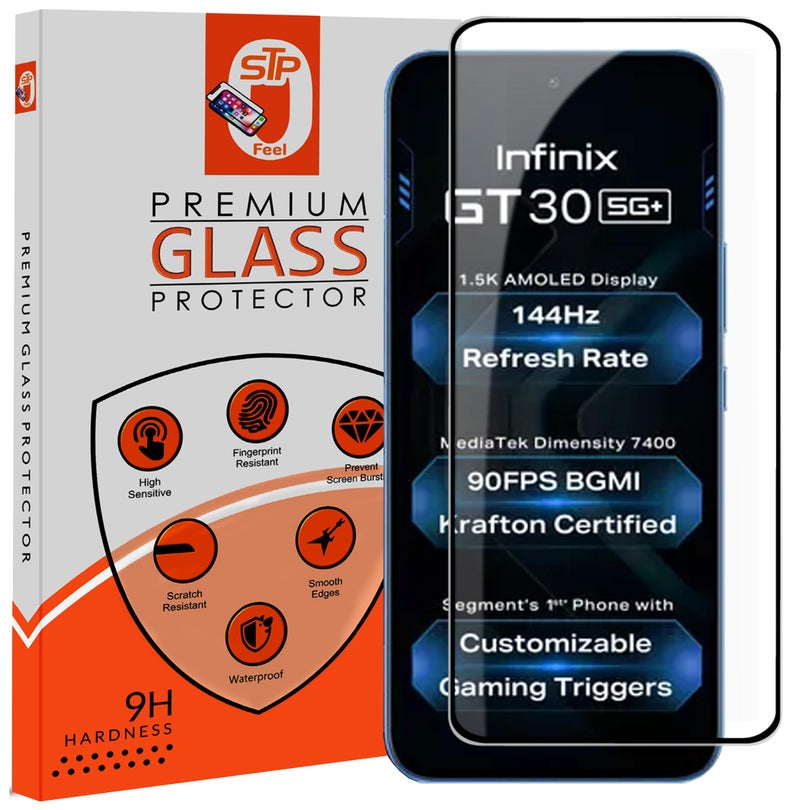 STP FEEL® Premium HD+ Tempered Glass Screen Protector Guard Compatible For Infinix GT 30 5G+ (6.78 Inch, Pack of 1) | Edge to Edge Coverage With Easy to installation kit for Smartphone - Image 1