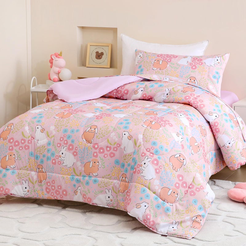Homilay Toddler Comforter Set for Kids, Boys, Girls, 4 Pieces Bed-in-a-Bag Bedding Set, All Season Ultra Soft Sheets Set with Comforter, Cute Rabbit - Image 1