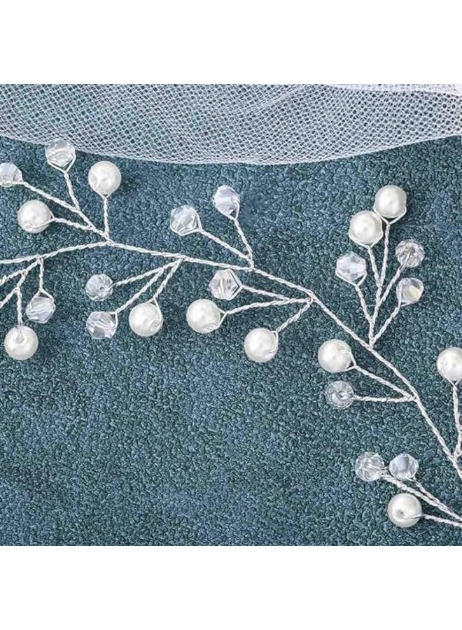 **Bridal Pearl Hair Vine Headband with Beaded Rhinestone Details – Elegant Wedding Hair Accessory for Women and Girls, Silver** - Image 2