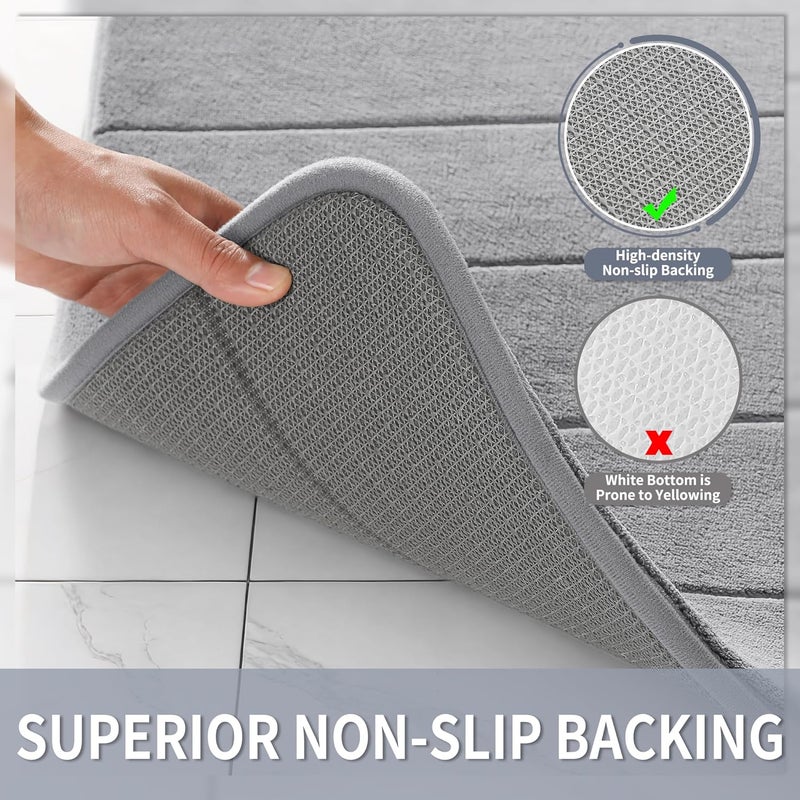 سجادات ممر حمام Yimobra مقاس 72 × 24 بوصة، سجادة حمام من رغ��ة الذاكرة غير قابلة للانزلاق وقابلة للغسل، فائقة النعومة وماصة للماء، سجادة ممر لطاولة الزينة والحوض والدش، رمادي - Image 5