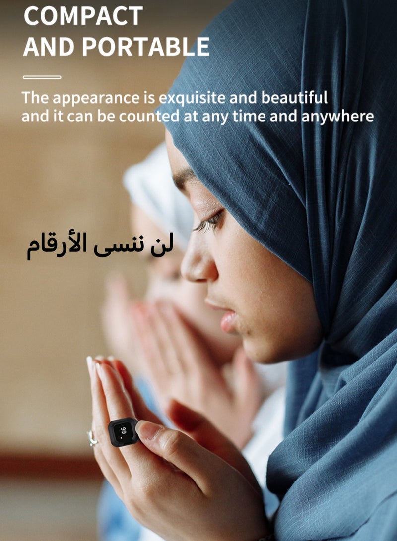 Smart Tasbih Zikr Ring, Prayer Tasbeeh Counter, Muslim Prayer Time Reminder, OLED Display, Wireless Bluetooth Connection App, Waterproof Wearable Device, Including Beads Tasbih, 20mm, Black - Image 4