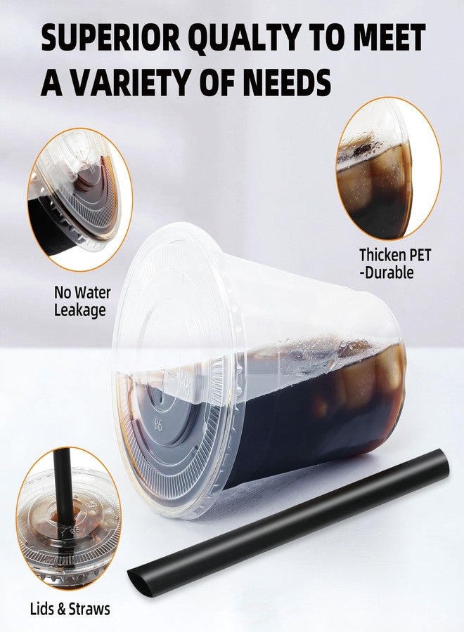lucdnc 16oz Disposable Clear Plastic Cups with Lids and Smoothies Straws Party Drinking Cups for Milkshakes,Cold Coffee-25 Sets - Image 3