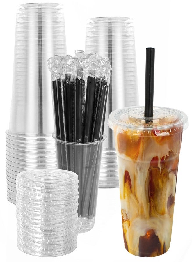 lucdnc 16oz Disposable Clear Plastic Cups with Lids and Smoothies Straws Party Drinking Cups for Milkshakes,Cold Coffee-25 Sets - Image 1