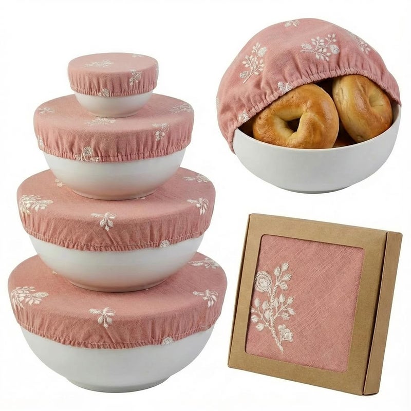 Lospara Reusable Bowl Covers for Bread Proofing (Set of 4) - Breathable Natural Cotton Sourdough Accessories - Elastic Durable Fabric Food Lids for Baking Supplies (Dusty pink) - Image 1