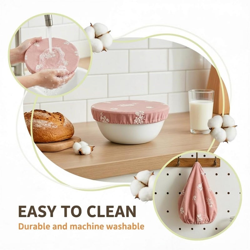 Lospara Reusable Bowl Covers for Bread Proofing (Set of 4) - Breathable Natural Cotton Sourdough Accessories - Elastic Durable Fabric Food Lids for Baking Supplies (Dusty pink) - Image 4