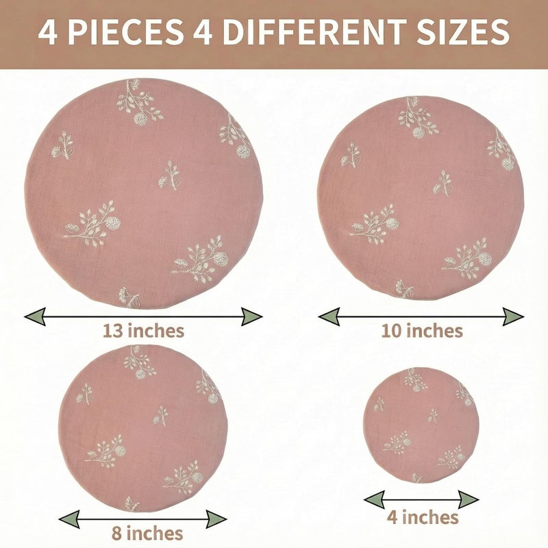 Lospara Reusable Bowl Covers for Bread Proofing (Set of 4) - Breathable Natural Cotton Sourdough Accessories - Elastic Durable Fabric Food Lids for Baking Supplies (Dusty pink) - Image 2