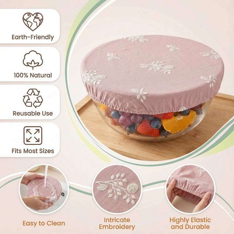 Lospara Reusable Bowl Covers for Bread Proofing (Set of 4) - Breathable Natural Cotton Sourdough Accessories - Elastic Durable Fabric Food Lids for Baking Supplies (Dusty pink) - Image 3