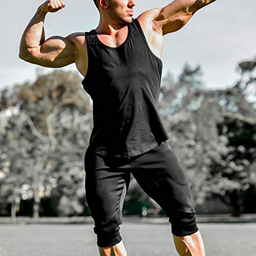 YSENTO Men's Casual Cotton Shorts 3/4 Jogger Capri Cropped Pants Below Knee Shorts with Pockets Black Size 30 - Image 5